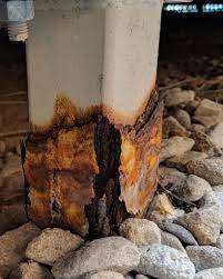 Rusting column found while performing NJ home inspection